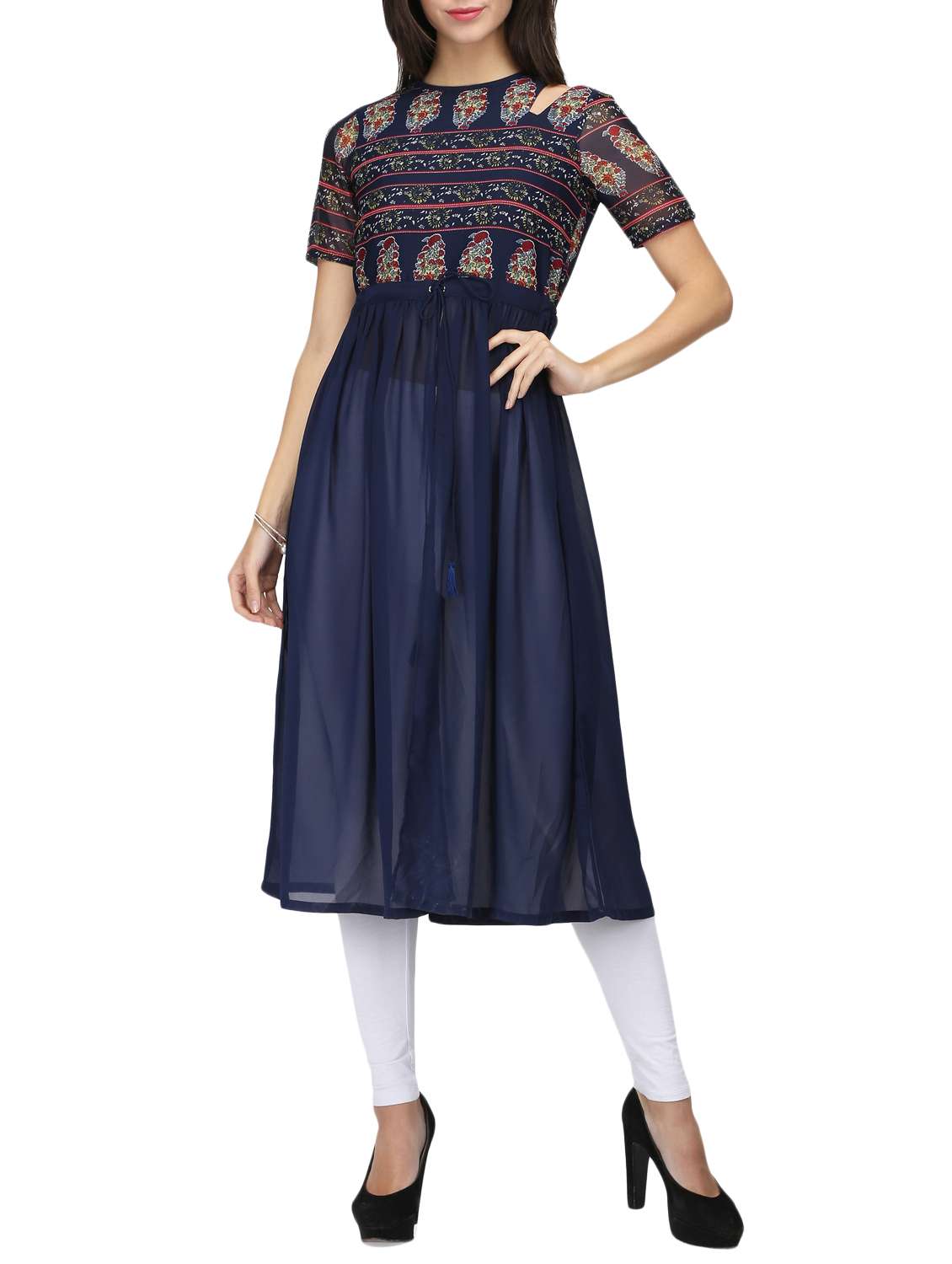 blue georgette flared kurta