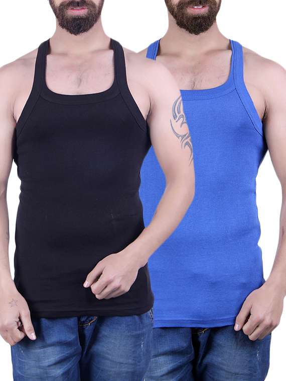 black & royal blue cotton vest