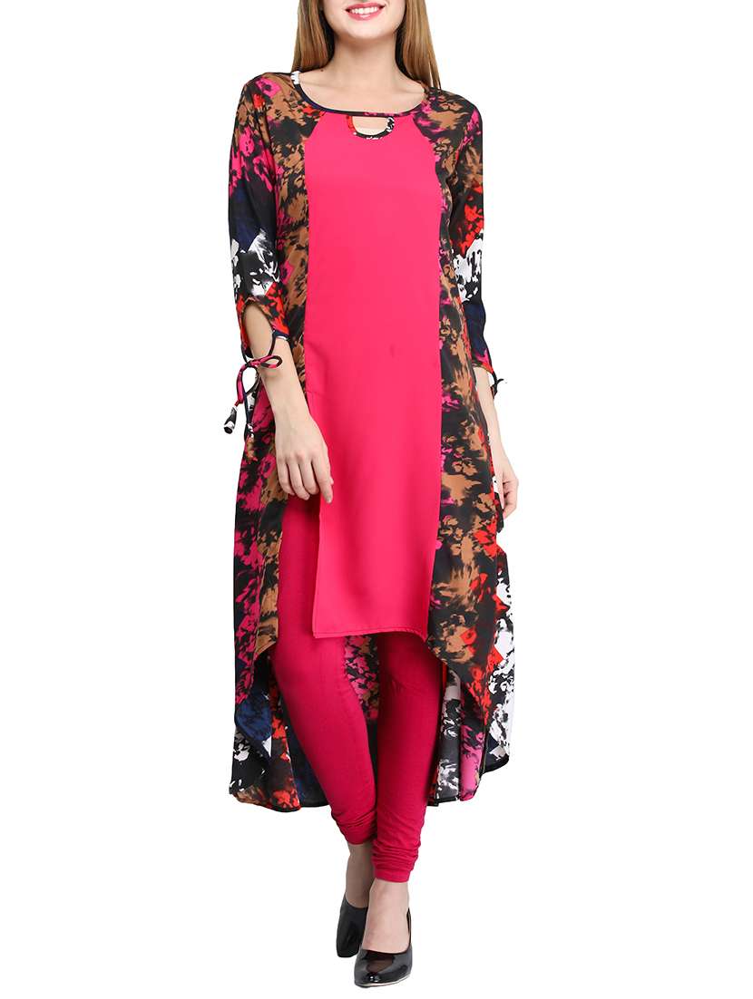 pink crepe high-low kurta