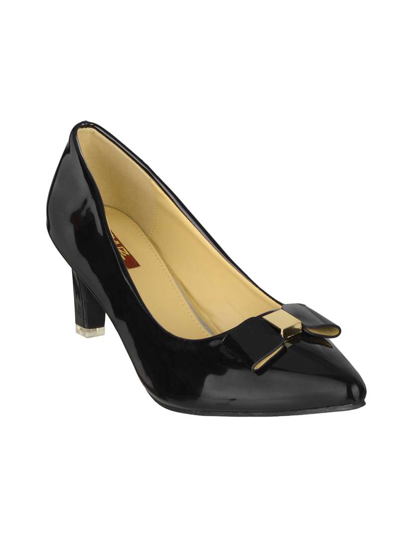 black faux leather slip on pumps