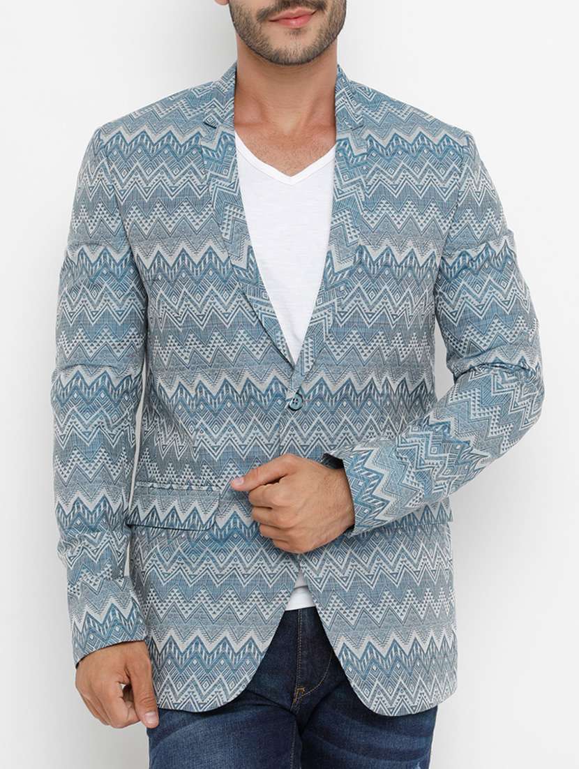 blue cotton casual blazer