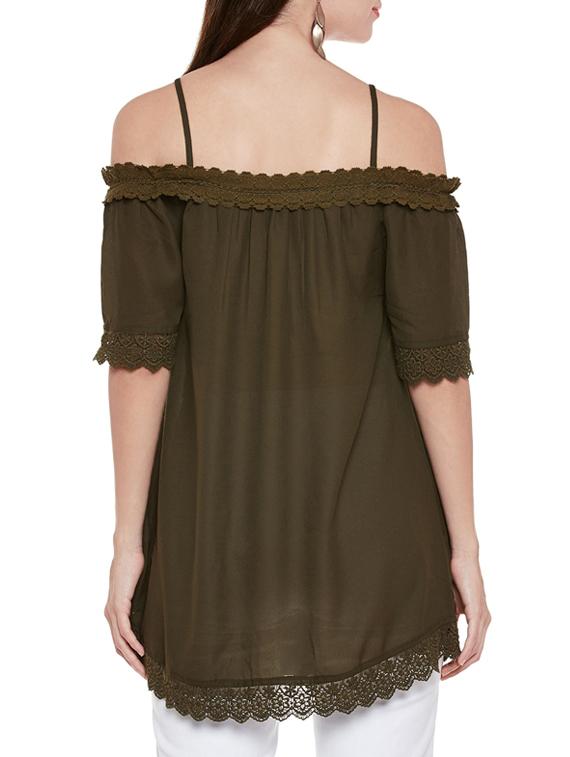 olive cold shoulder tunic - 14867992 - Standard Image - 2