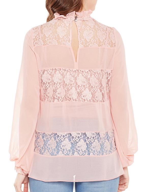 frill trim lace insert top - 14868031 - Standard Image - 2