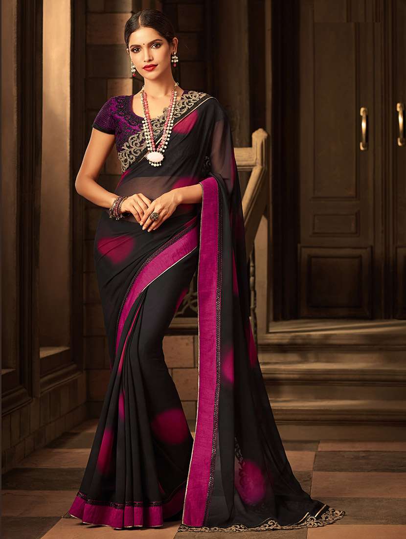 black printed saree with blouse
