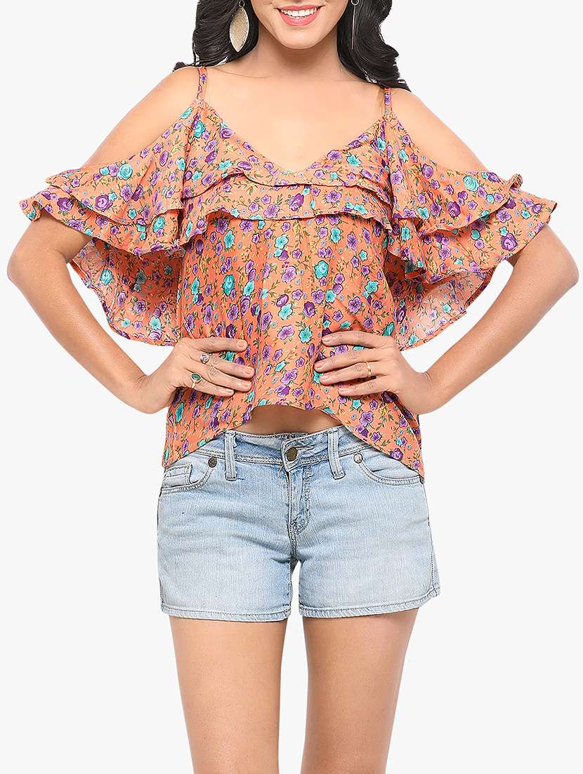 women's ruffle shoulder strap top