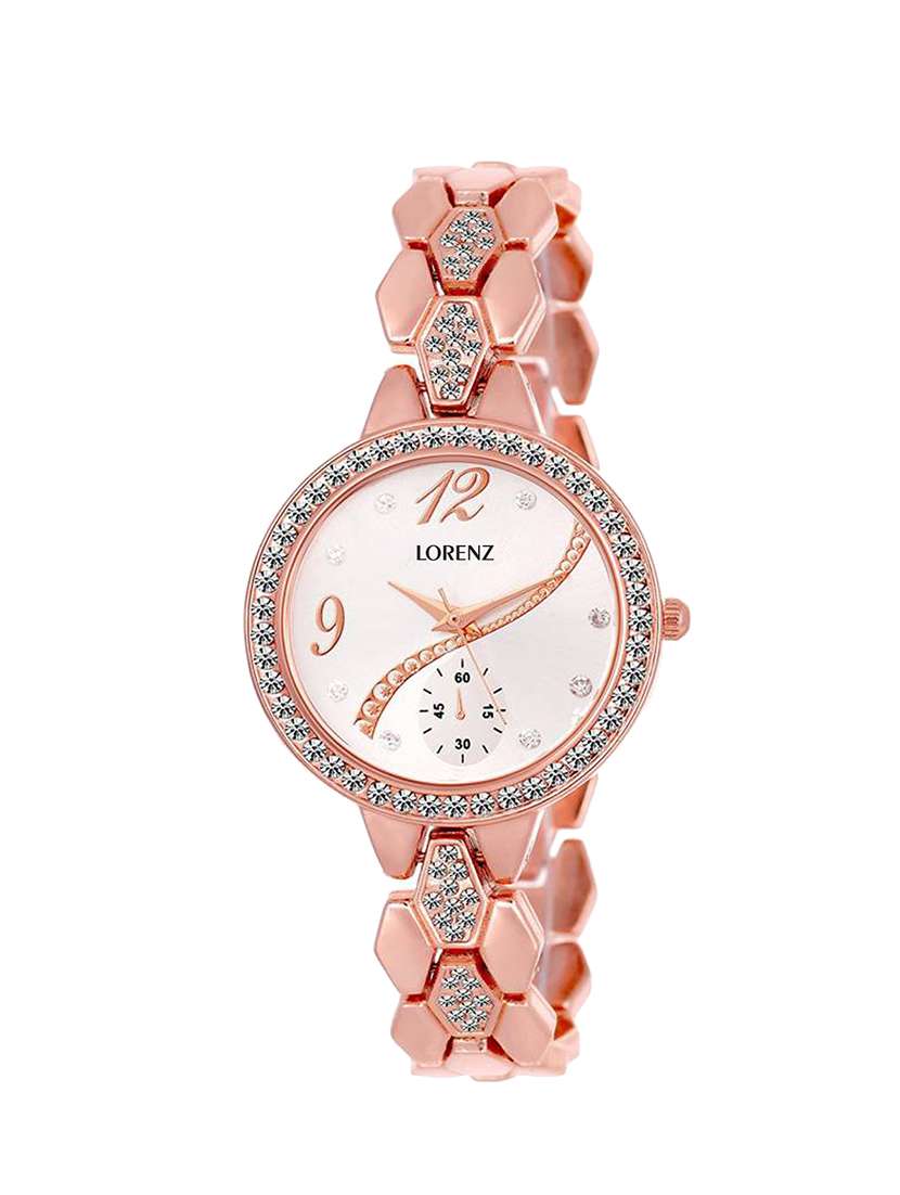lorenz rose gold jewelled women's & girls analog wrist watch- as-18a