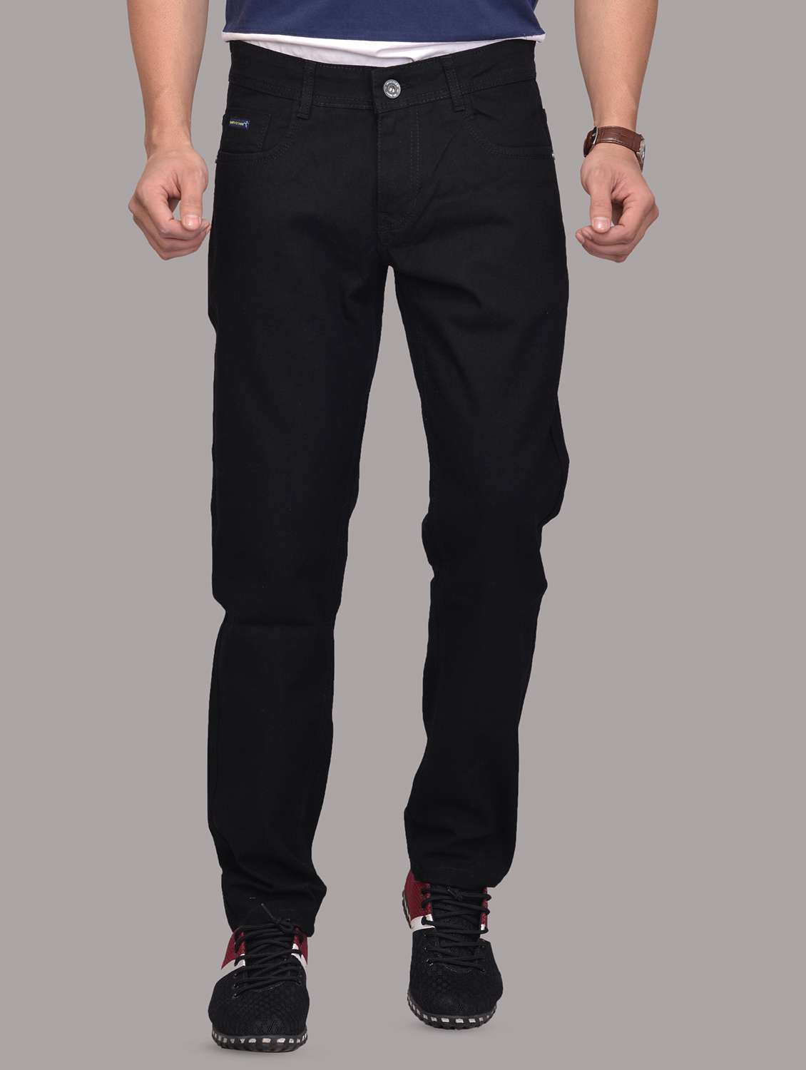 black denim plain jeans