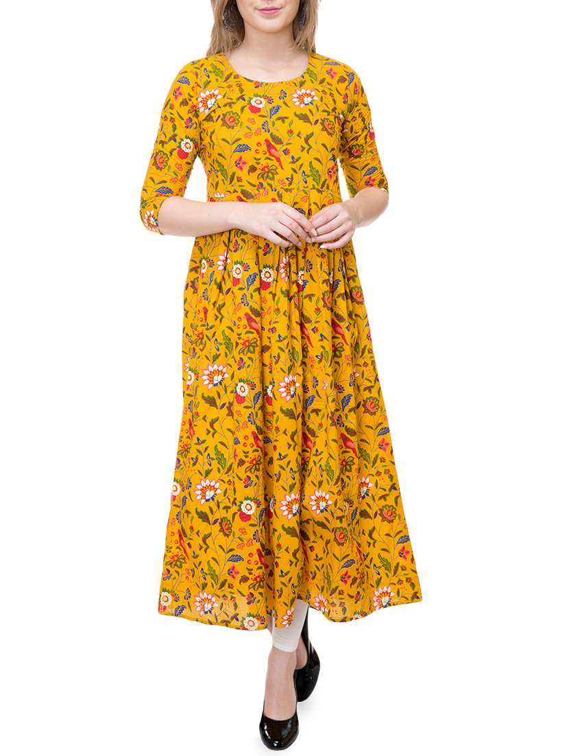 yellow cotton flared kurta