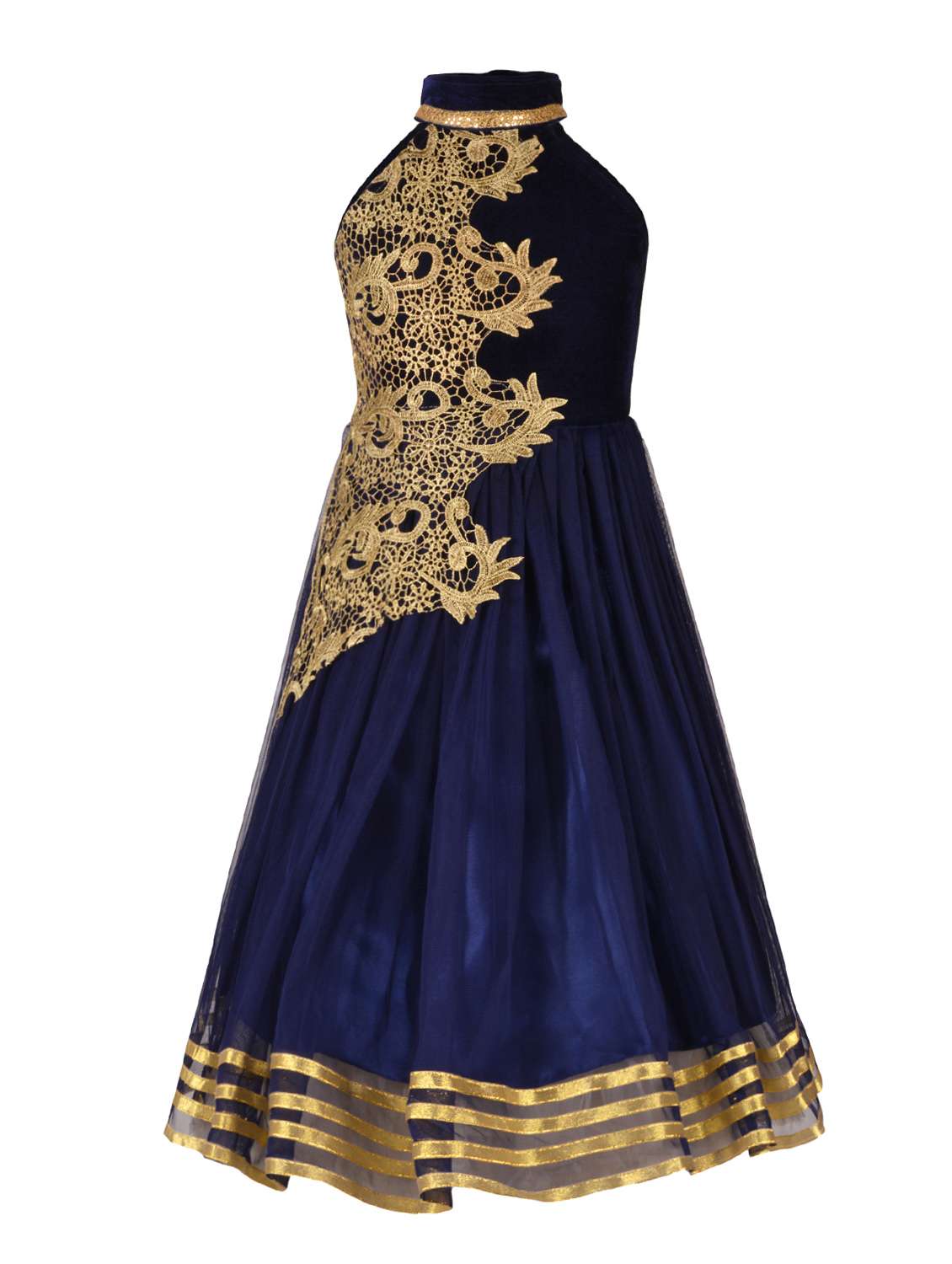 navy blue net party gown