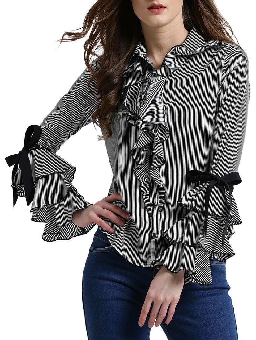 ruffle detail striped shirt