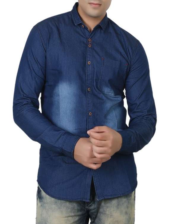 navy blue denim casual shirt