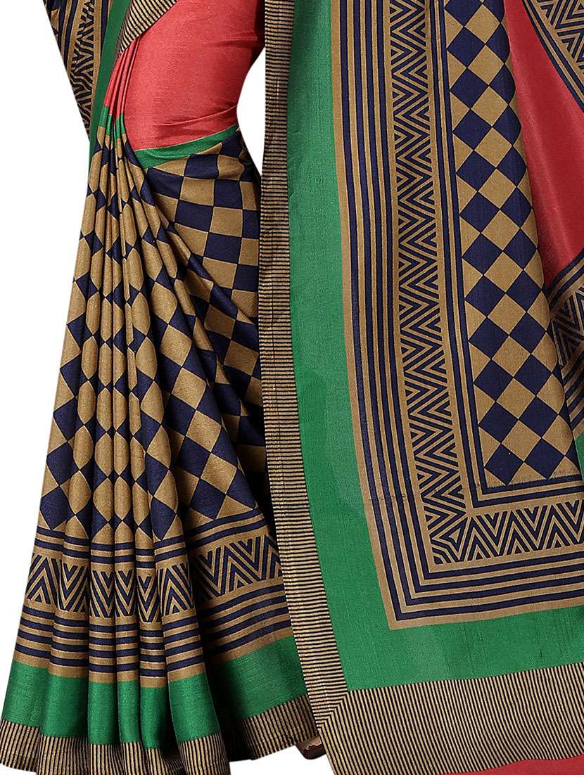 red silk printed saree with blouse - 14881864 -  Standard Image - 2