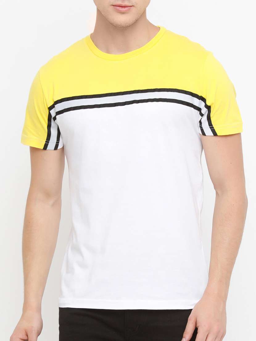 white cotton color block t-shirt