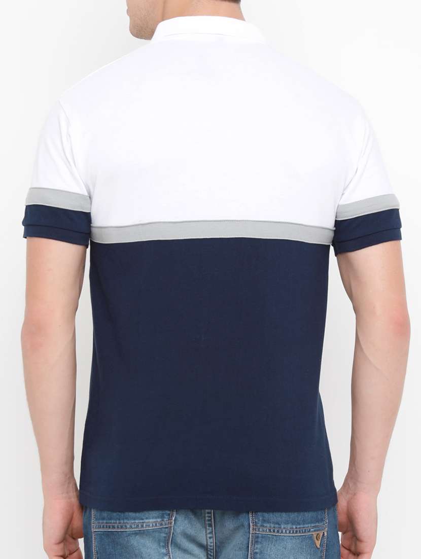 men navy blue color block polo t-shirt - 14882331 - Standard Image - 2