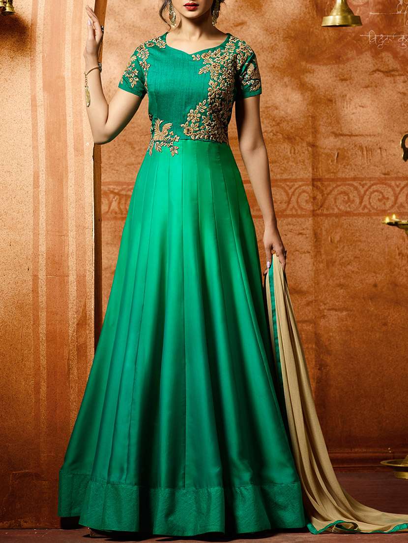 embroidered semi-stitched anarkali suit
