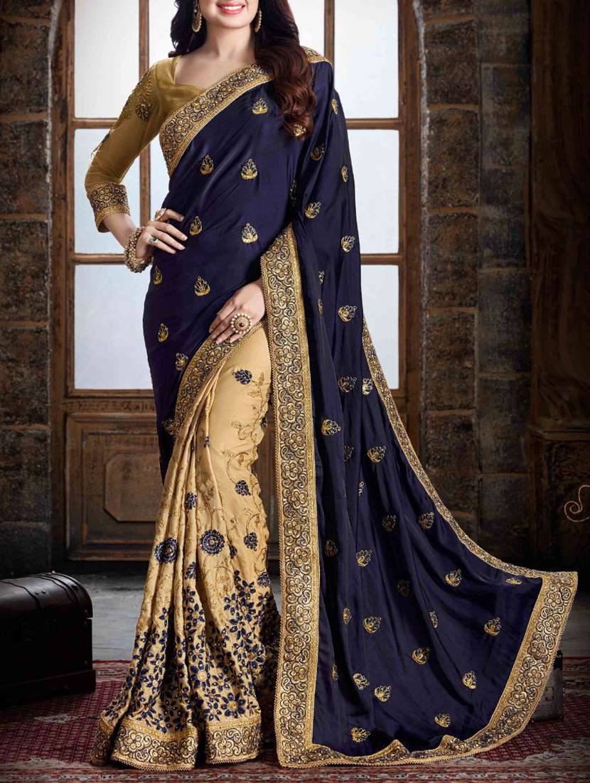 blue georgette half and half saree with blouse