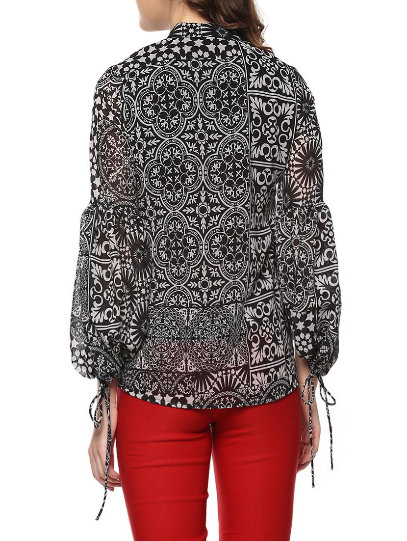 black printed bishop sleeved regular fit top - 14884819 - Standard Image - 2