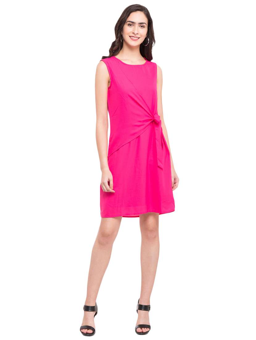 pink solid a-line dress