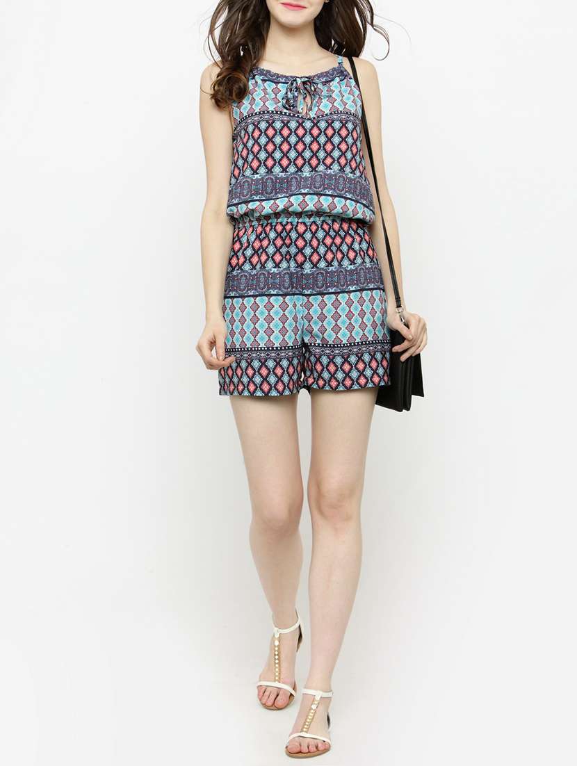 blue colored printed romper