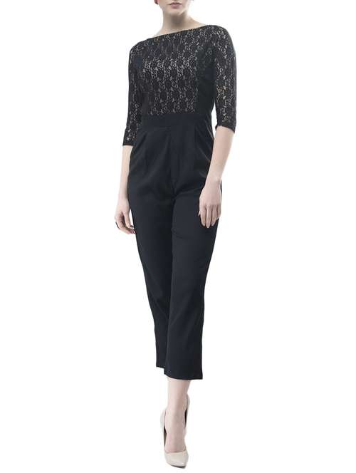 laced panel 3/4th jumpsuit - 14891309 -  Standard Image - 0