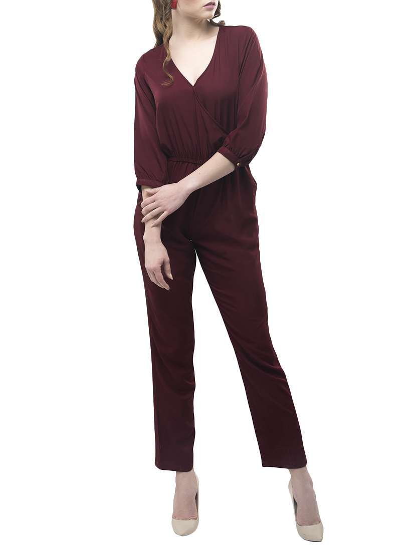 red solid full leg jumpsuit