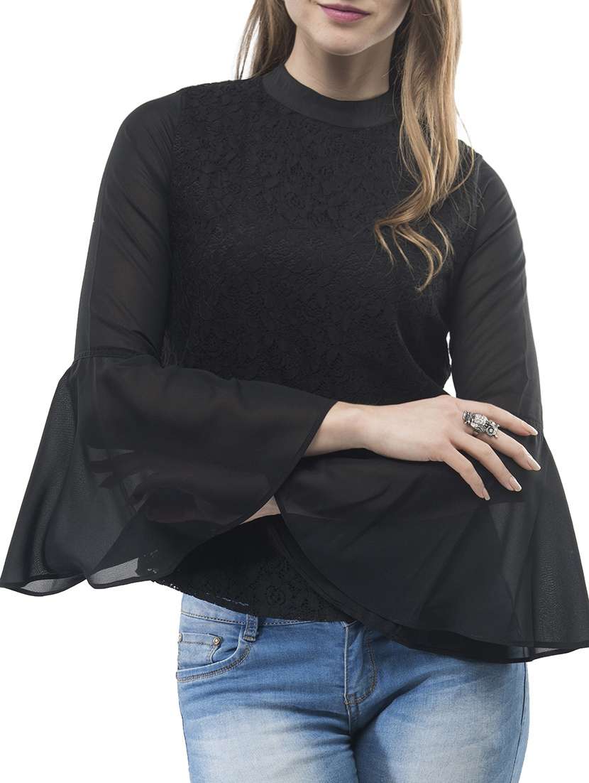 mock neck bell sleeved top