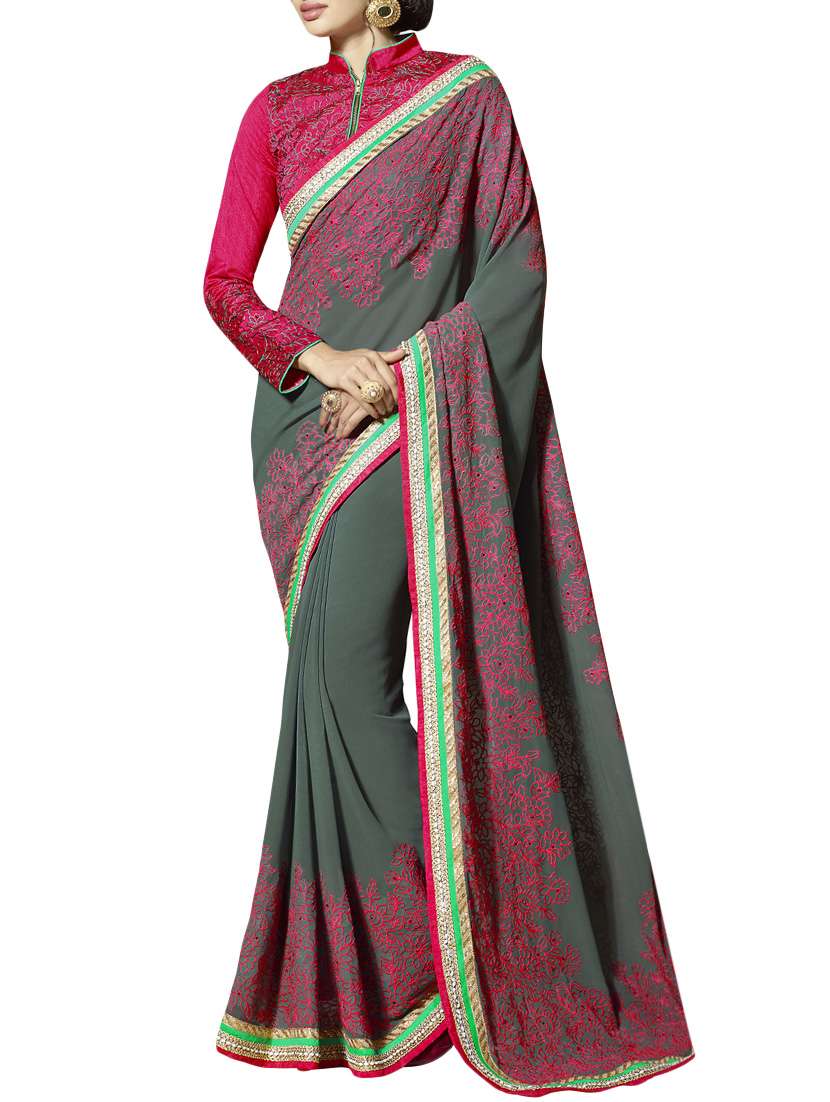 floral embroidered saree with blouse