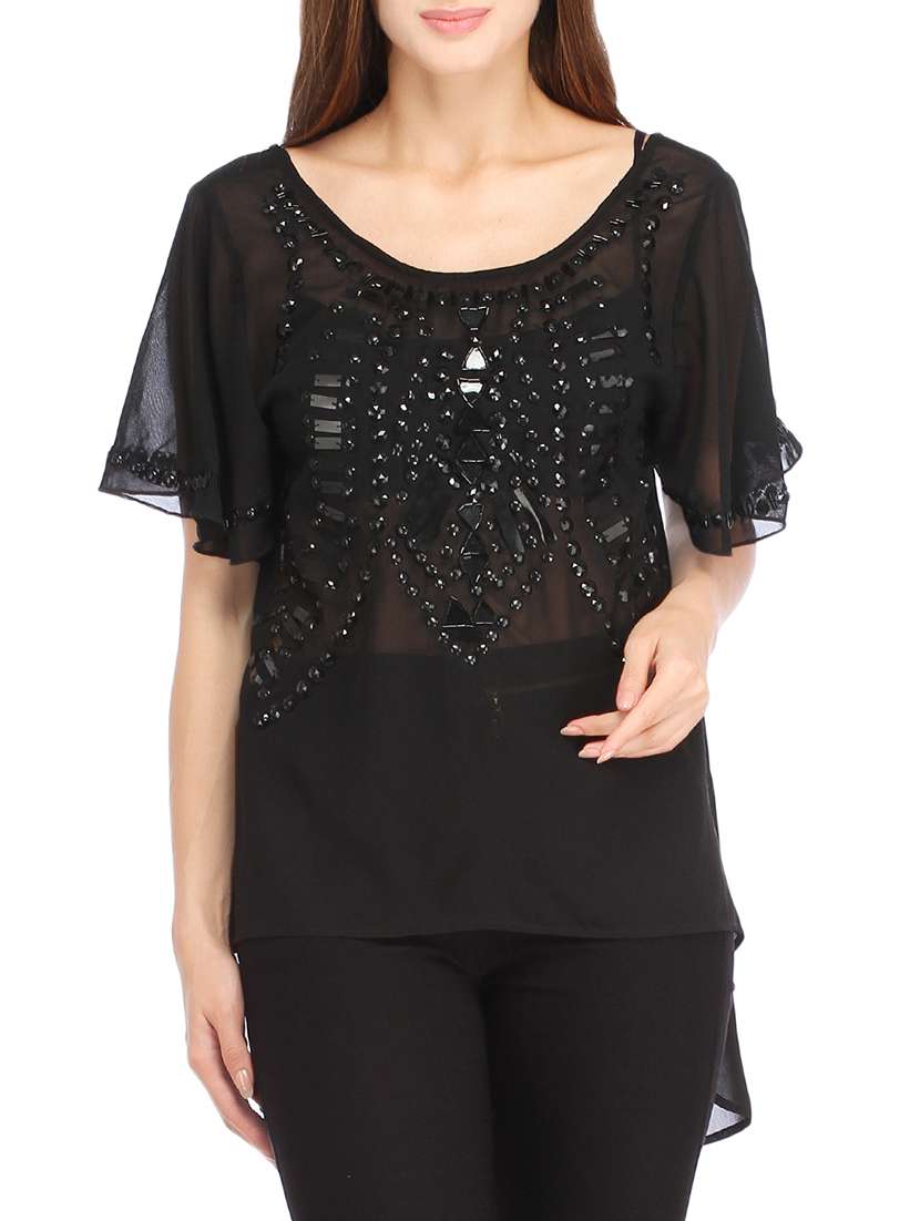 solid black embellished top