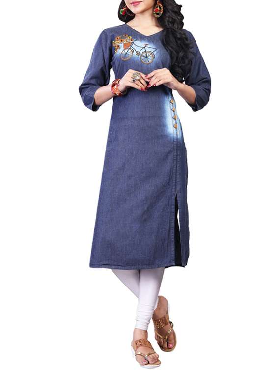 blue denim straight kurta