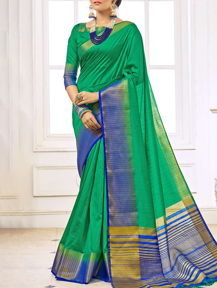 golden bordered  saree with blouse