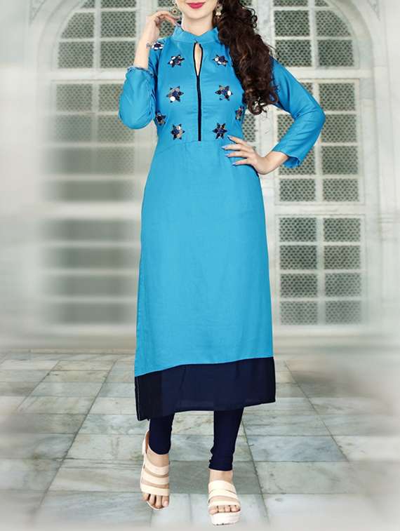 sky blue rayon straight kurta