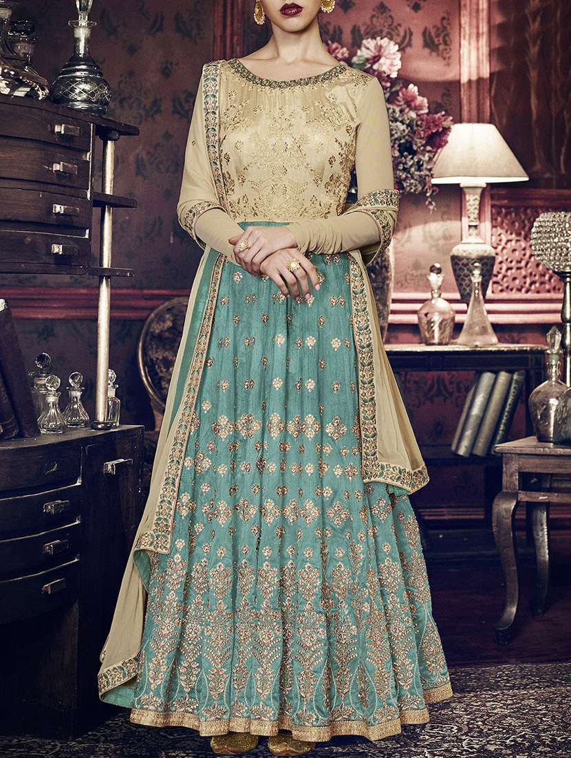 embroidered semi-stitched anarkali  suit