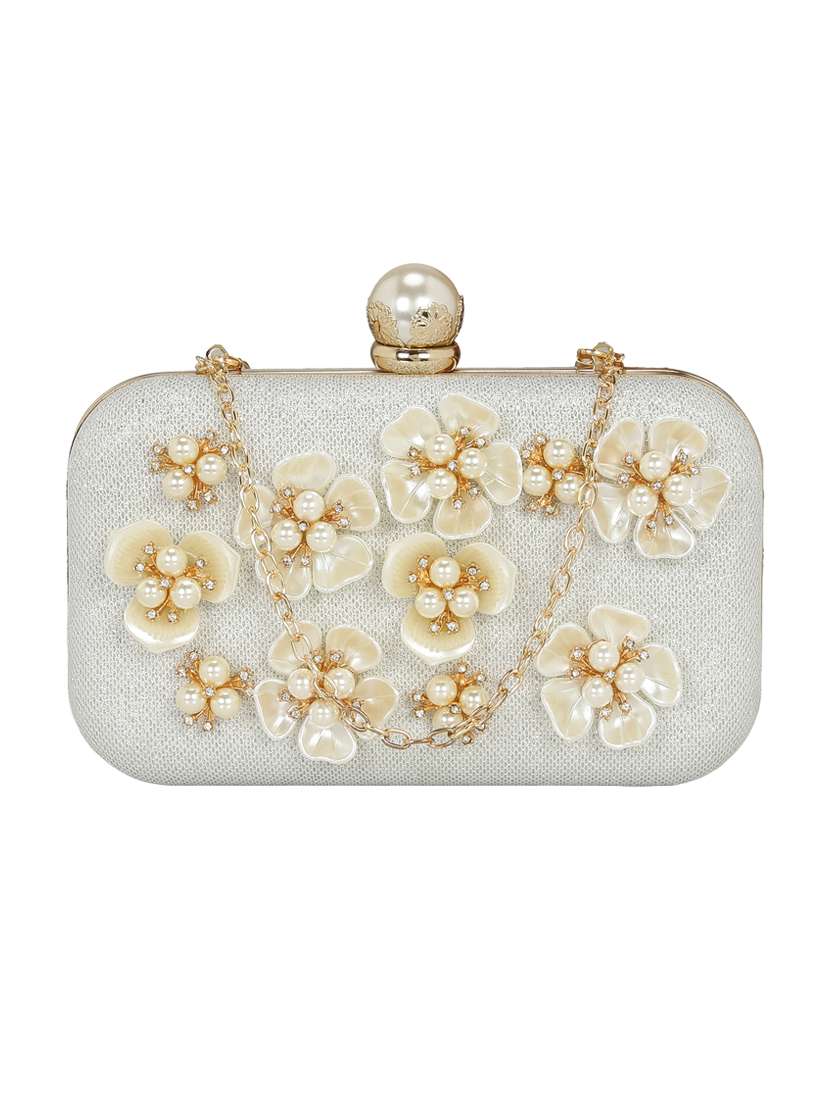 silver metal box clutch