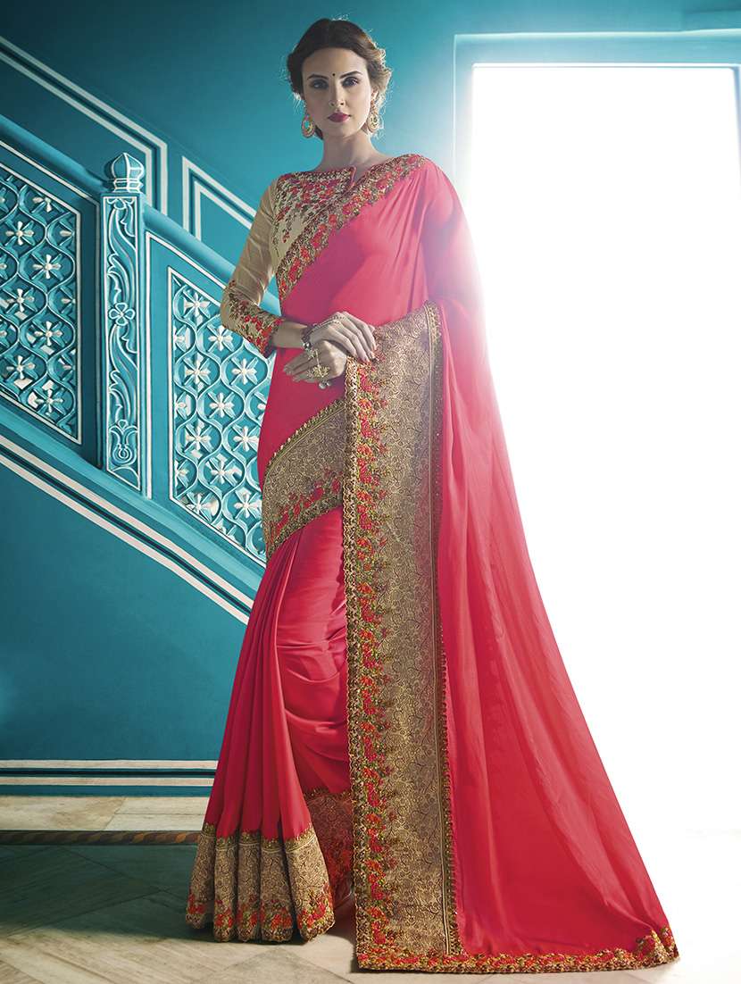 pink silk bordered saree with blouse