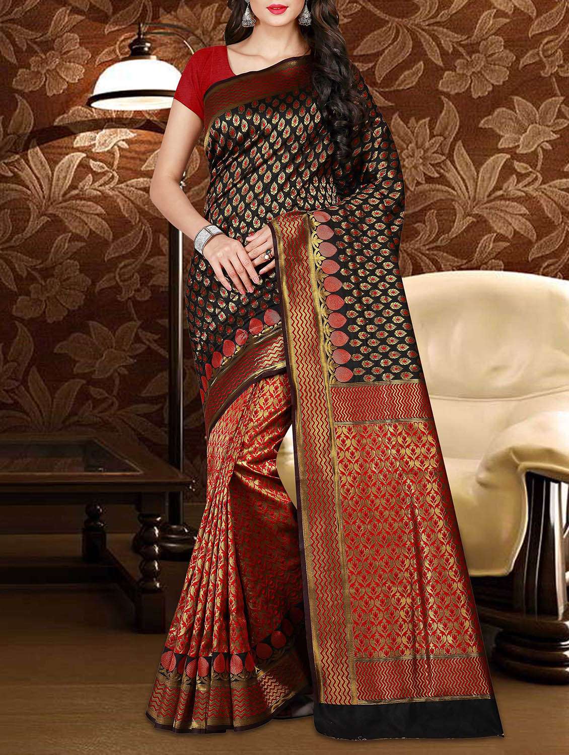 black art silk patola saree with blouse