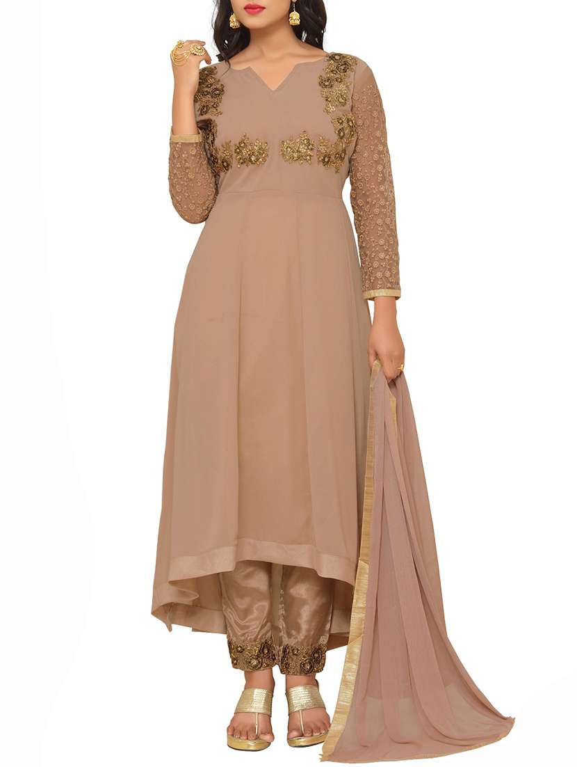 embroidered semi-stitched high-low suit