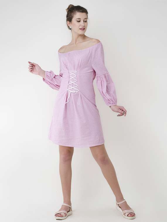 pink cotton off shoulder dress