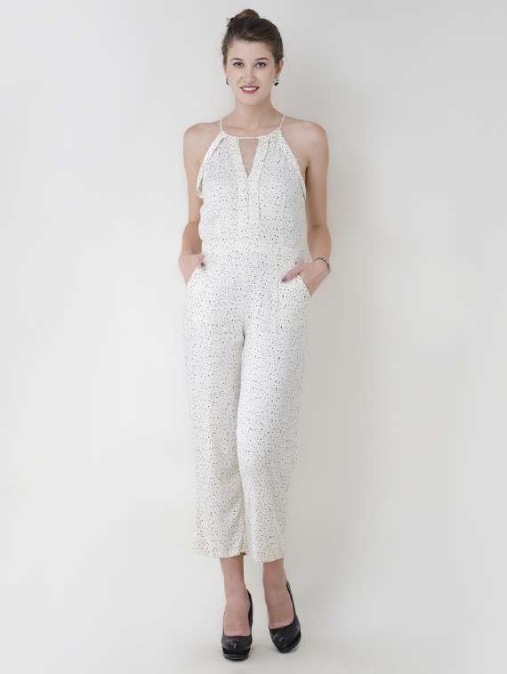 white printed full leg jumpsuit