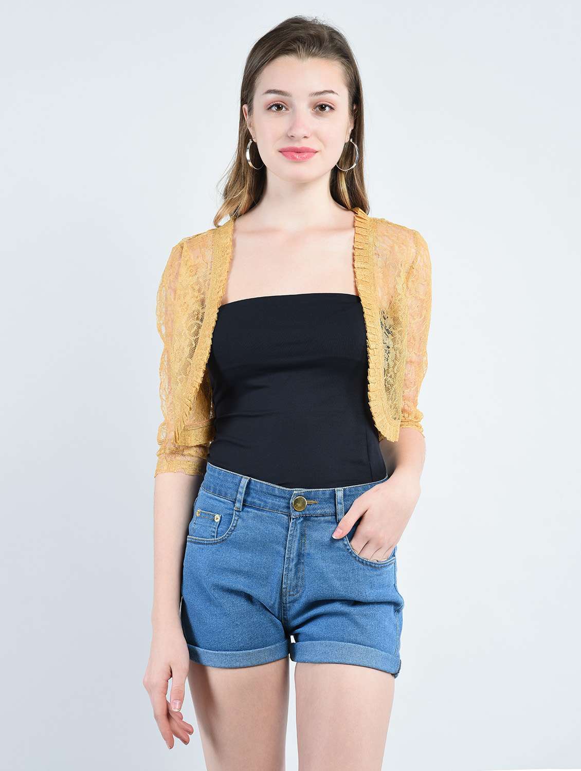 beige net floral shrug