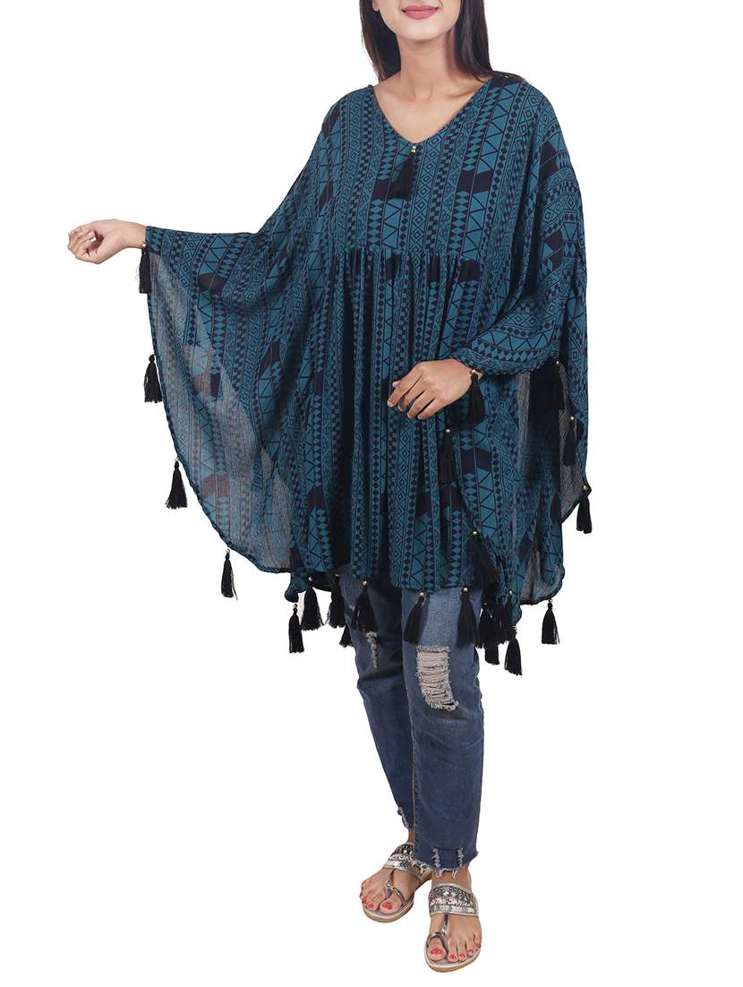 blue printed kaftan