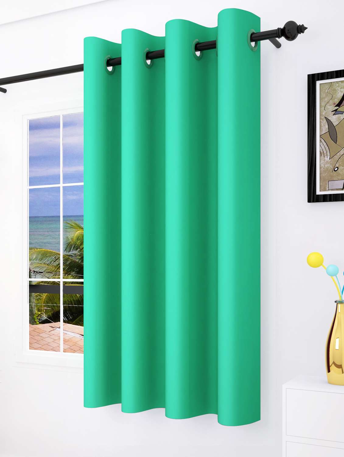 green blackout 1 pc window curtain-5 feet