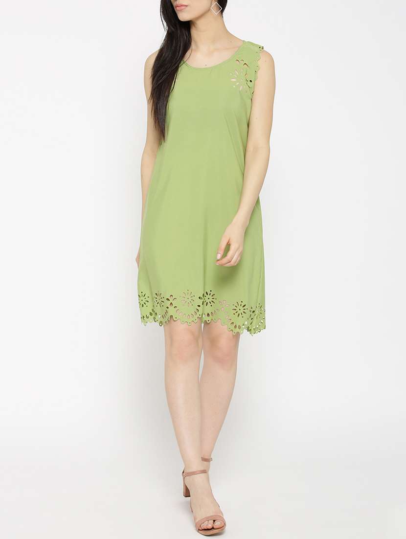 solid green a-line dress
