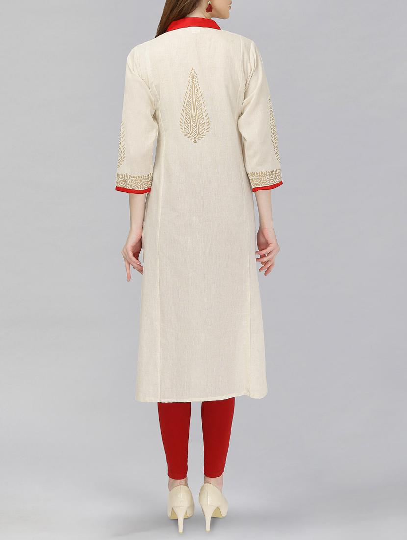 white cotton straight kurta - 14916515 - Standard Image - 2