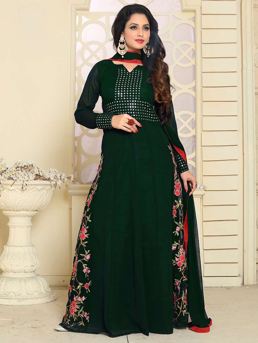green georgette anarkali suits semistitched suit