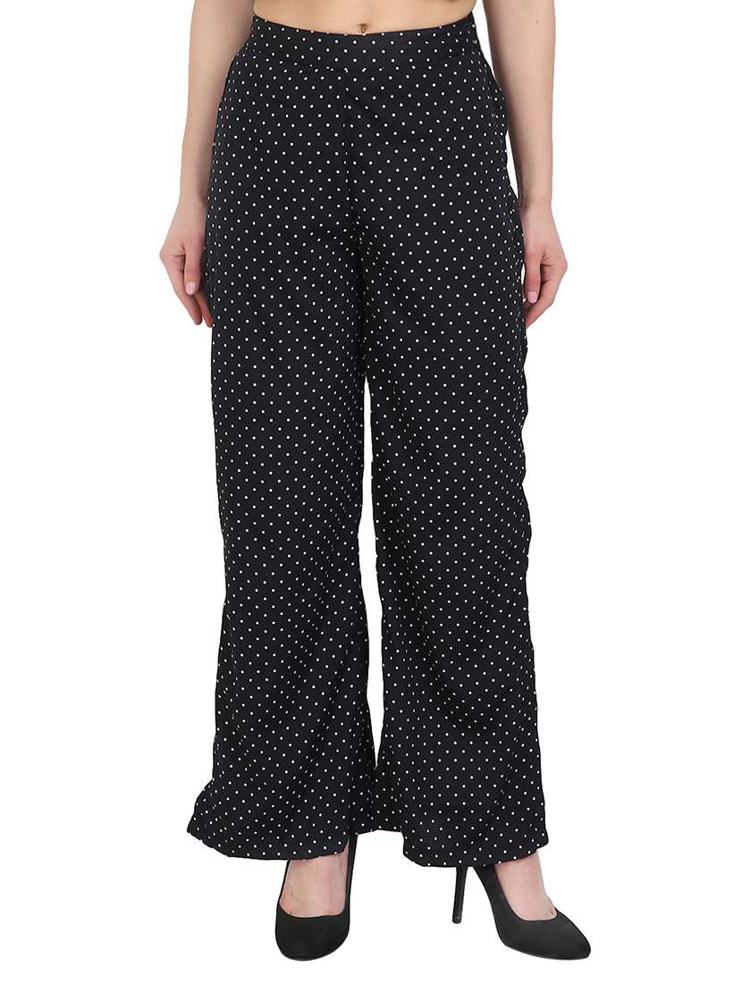 black printed crepe palazzo