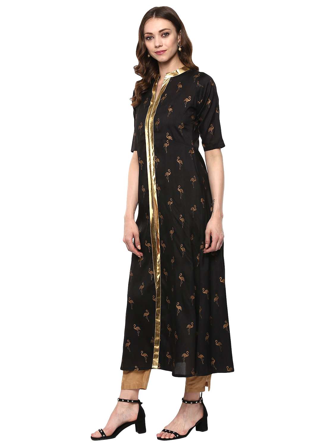 black synthetic a-line kurta - 14920020 -  Standard Image - 2