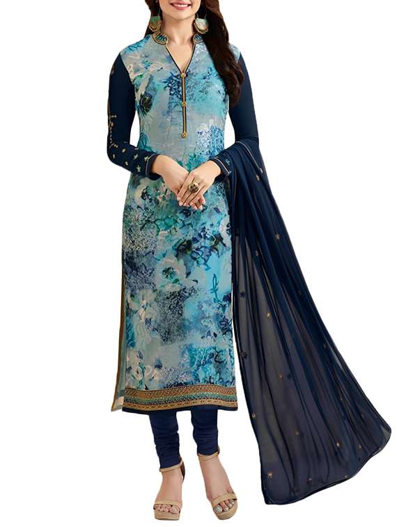 blue georgette semistitched suit