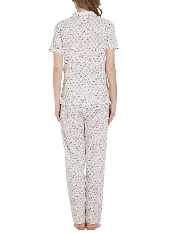 white printed sleepwear pajama set - 14921218 -  Standard Image - 2
