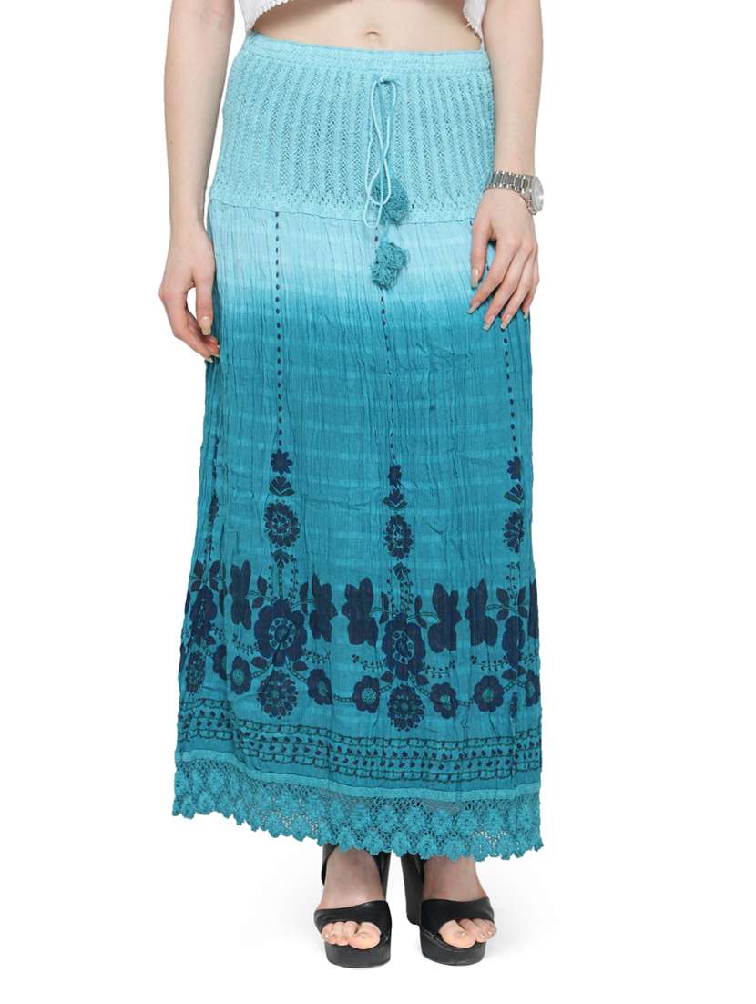 blue cotton ombre printed maxi skirt