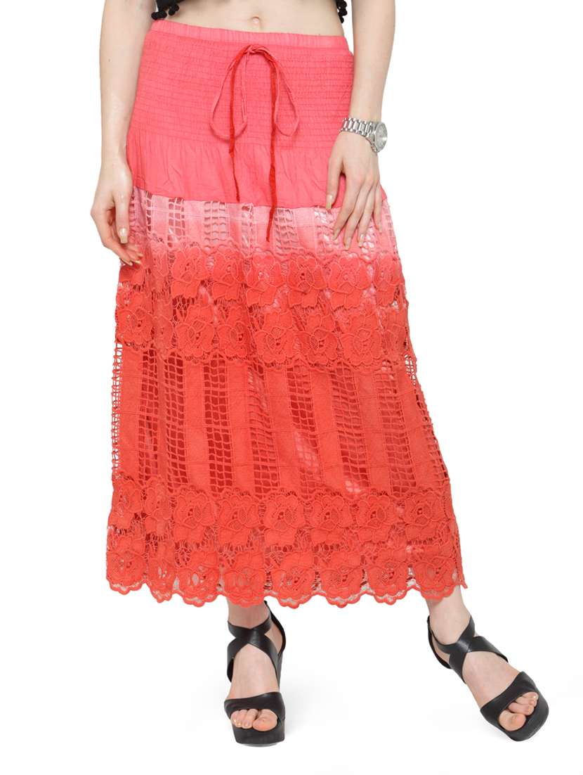 red cotton ombre maxi skirt